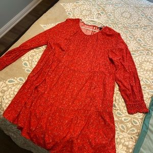 Red floral baby doll dress.